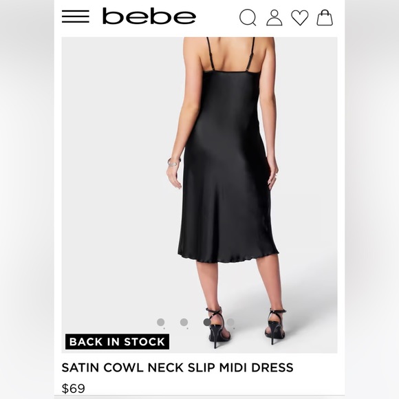 Bebe SATIN COWL NECK SLIP MIDI BLACK DRESS / Size Small / NWT - Picture 2 of 9